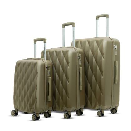 AMERICAN TRAVELLER TourisDiamon ABS Hard Shell Trolley Bag Set of 3 Pcs |Durable Suitcase Luggage with Easy Repair Option |8 Dual Swiveling Wheels & Telescopic Handle for Traveling (3, Khaki)