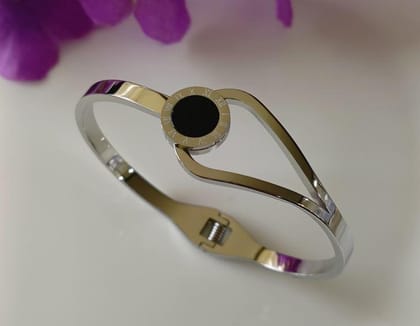 Stainless Steel Rosegold/Silver Plated Roman Numerals Kada- STKD 2675