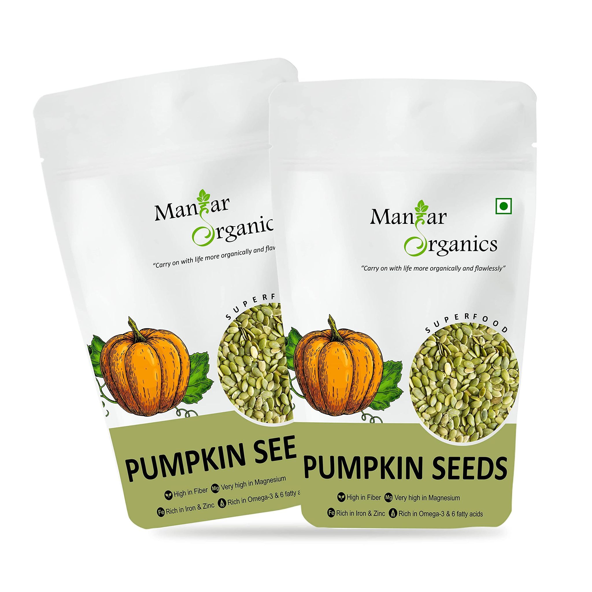 ManHar Organics Raw Pumpkin Seeds for eating 2kg AAA Grade |Protein and Fiber Rich Superfood| (Pack of 2-1kg each)