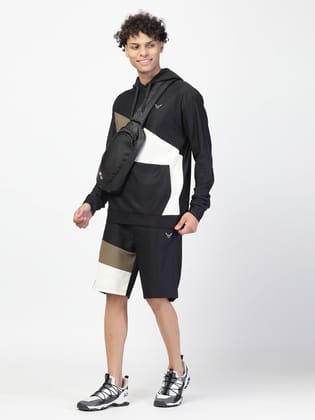 Invincible Men's Colorblocked Co-ord Set-Black/Cream/Mouse / S