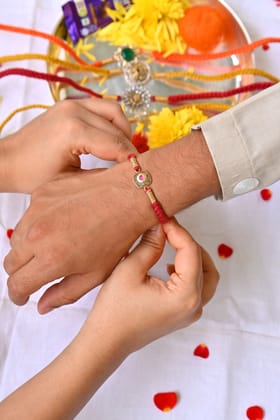 Inlay Kundan Stone Silver Rakhi CHR103
