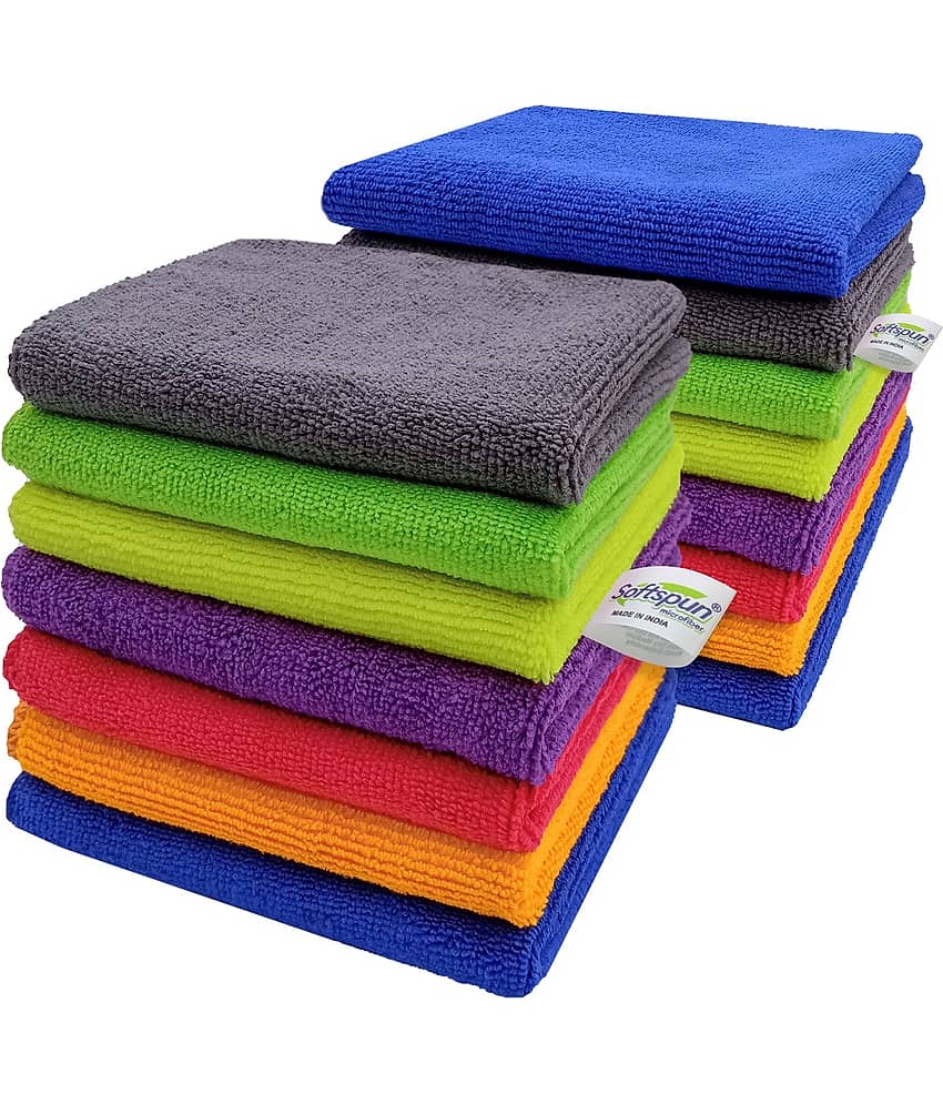 SOFTSPUN B Quality Microfiber Cloth - Going Cheap! 15 pcs - 30x30 cms - 340 GSM - Assorted Colour - Thick Lint & Streak-Free Multipurpose Cloths - for Car Bike Cleaning Polishing Washing & Detailing.