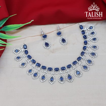 Elegant Blue Stone Necklace and Earring Set - Talish Jewellery