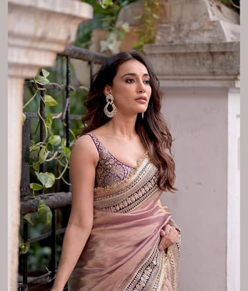 A TO Z CART Net Embroidered Regular Saree With Unstitched Blouse Piece ( Lavender )