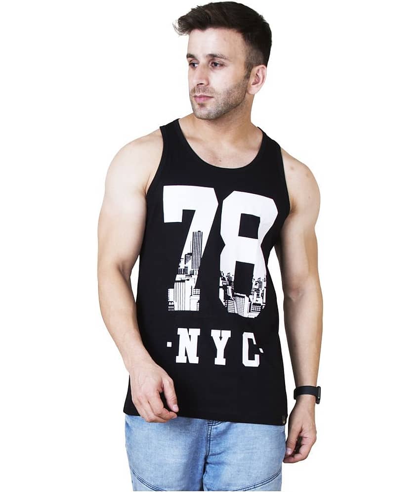 Veirdo Pack of 1 Cotton Blend Sleeveless Vest For Men ( Black )