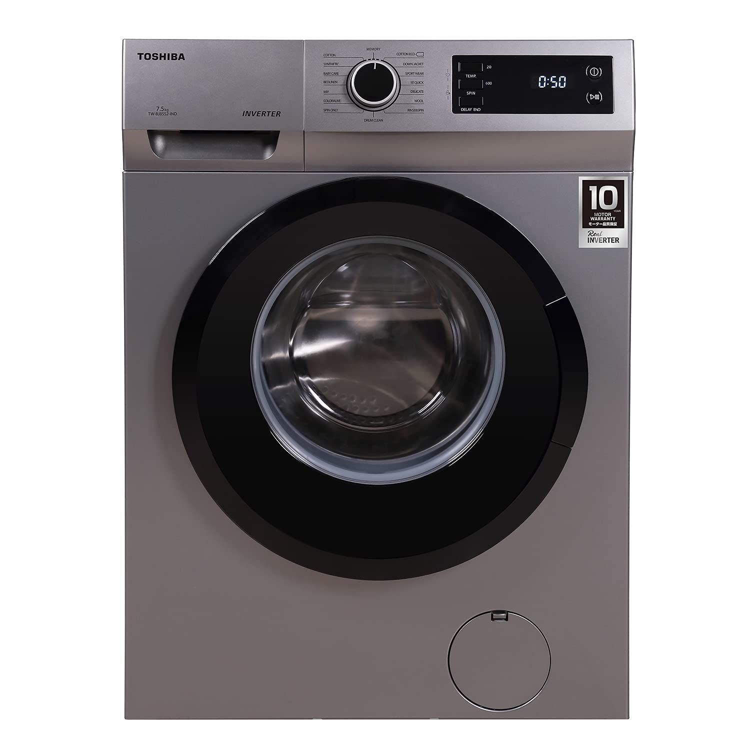 TOSHIBA 7.5 Kg Inverter Fully Automatic Front Loading Washing Machine (TW-BJ85S2-IND(SK),Premium Silver) TOSHIBA 7.5 Kg Inverter Fully Automatic Front Loading Washing Machine (TW-BJ85S2-IND(SK),Premium Silver) - Silver / 7.5 kg
