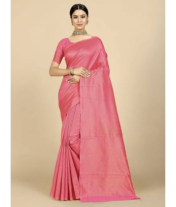 BLEESBURY Banarasi Silk Woven Saree With Unstitched Blouse Piece ( Pink )