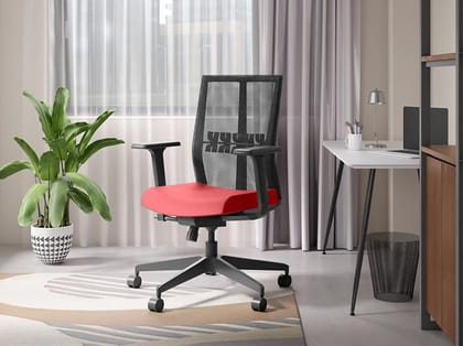 Aero Full Back Knitted Fabric Ergonomic Office Chair (Milan Red) (1 Year Warranty, Adjustable Armrest)