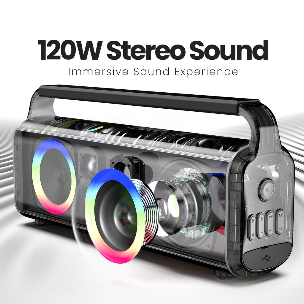 CELLECOR CBS-04 Thunder 120W RMS Bluetooth Speaker with 10 Hours Playtime | TWS Mode | Multiple LED Light Modes | Eco Adjuster | Dual EQ Modes | Multiple Connectivity Wireless Portable (Black Gray)