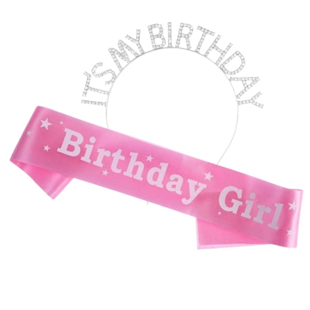 Birthday Girl Pink Sash and Crown - Set of 2PC - Party and Festive Needs | Buy online on ZillyBuy