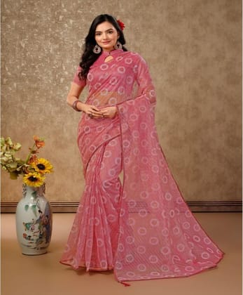Women's Linen Gola Printed Saree with Unstitched Blouse (Light Pink, 5-6 Mtrs)