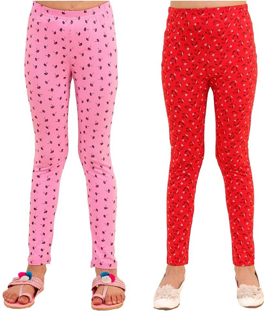Kids Cave Pack of 2 Girls Cotton Blend Leggings ( Baby Pink )