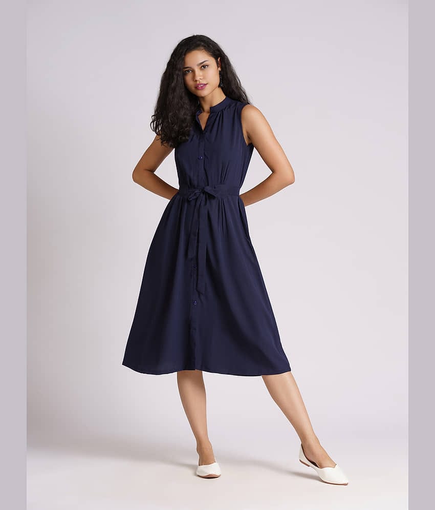 aask - Navy Blue Polyester Blend Women's Fit & Flare Dress ( Pack of 1 )