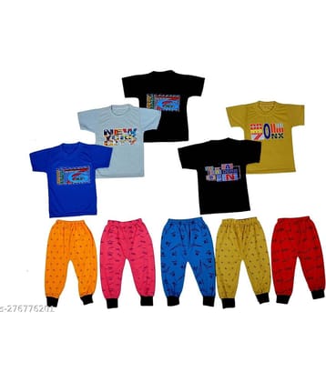 DIAMOND EXPORTER Pack of 5 Baby Boys Cotton Blend T-Shirt & Pants Set ( Multicolor )