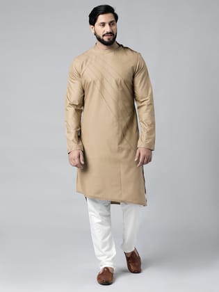 Beige Pintux kurta Set-Made To Measure / Only Kurta - No Lowers