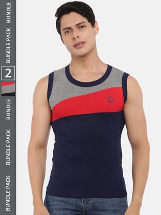 Men's Assorted Pack of 2 Solid Combed Cotton Racerback Styled Gym Vest Men's Assorted Pack of 2 Solid Combed Cotton Racerback Styled Gym Vest
