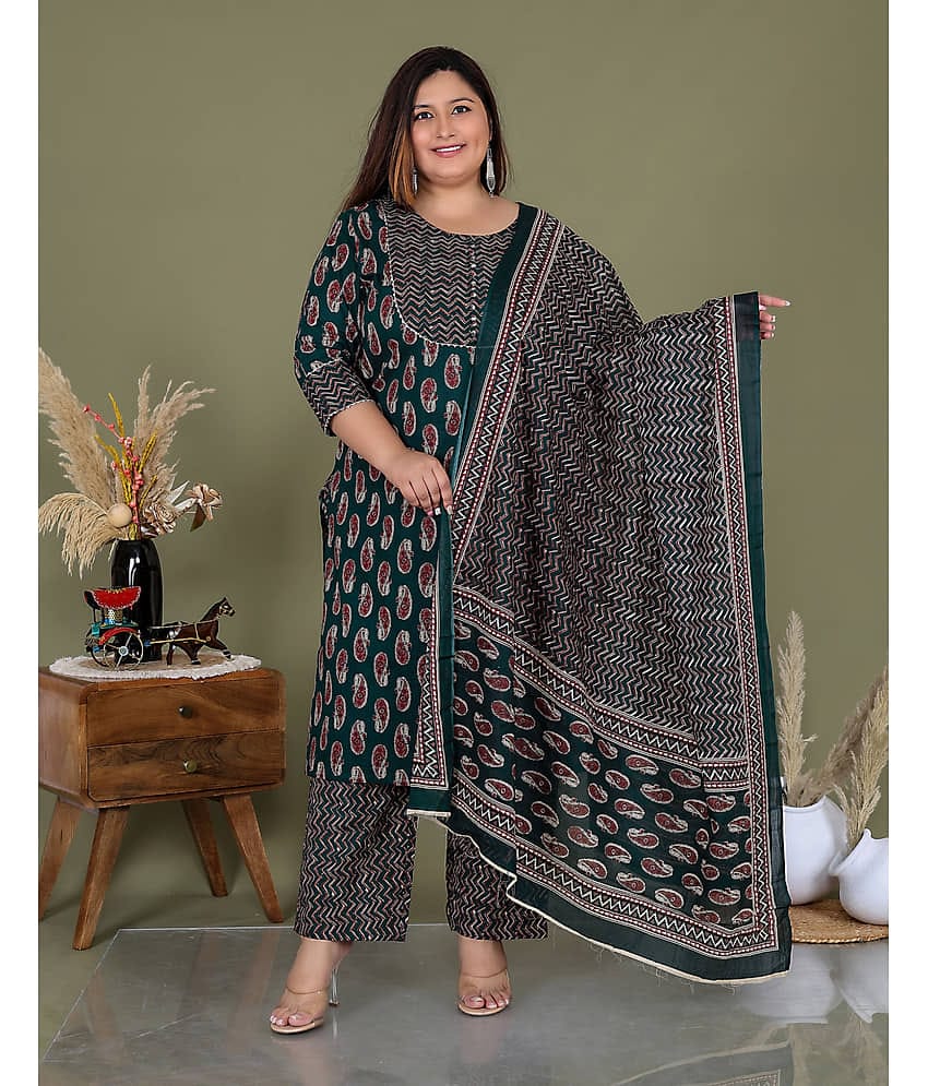 Avnii Cotton Printed Kurti With Pants Women's Stitched Salwar Suit - Green ( Pack of 1 )