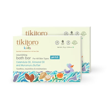 Tikitoro Kids Nourishing Bath Bar | Pediatrician Approved | Murumuru Butter Soap | Soothes, Nourishes and Moisturizes Skin | All Skin Types | Vegan | No Parabens & Sulphates (4-10 Years) (2 x 75g) Tikitoro Kids Nourishing Bath Bar | Pediatrician Approved