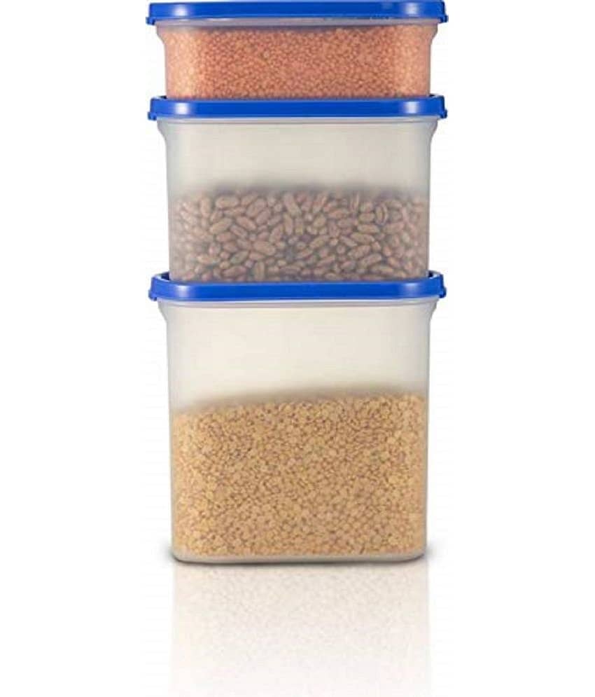 iview kitchenware - Grocery/Food/Pasta Plastic Navy Blue Dal Container ( Set of 3 )