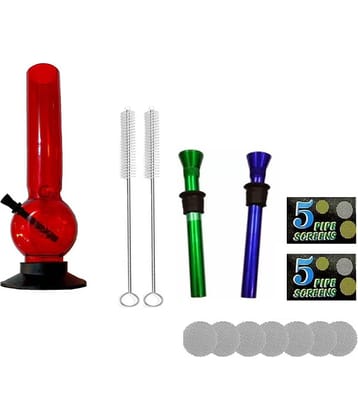 PUFF SMART 12 INCH BONG ACRYLIC WATERPIPE COMBO SET (COLOR-RED)