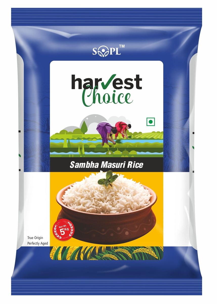 Harvest Choice Sambha Masuri Rice – 5kg | Premium Quality, Aromatic & Non-Sticky | Soft & Fluffy Grains
