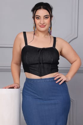 Black Solid Corset Top-L / Black