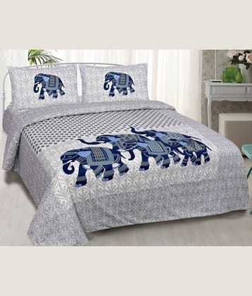 PETROSOLY Cotton 1 Double Queen Bedsheet with 2 Pillow Covers ( Blue )