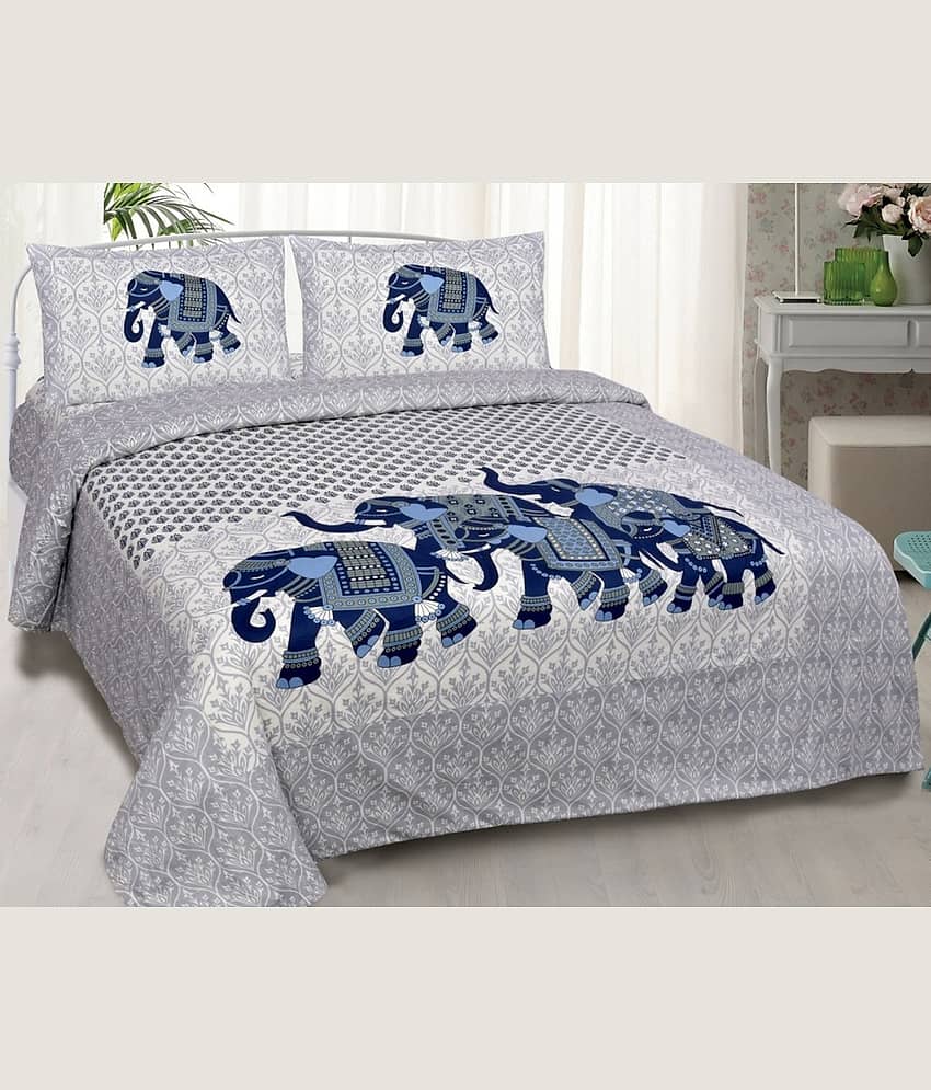 PETROSOLY Cotton 1 Double Queen Bedsheet with 2 Pillow Covers ( Blue )