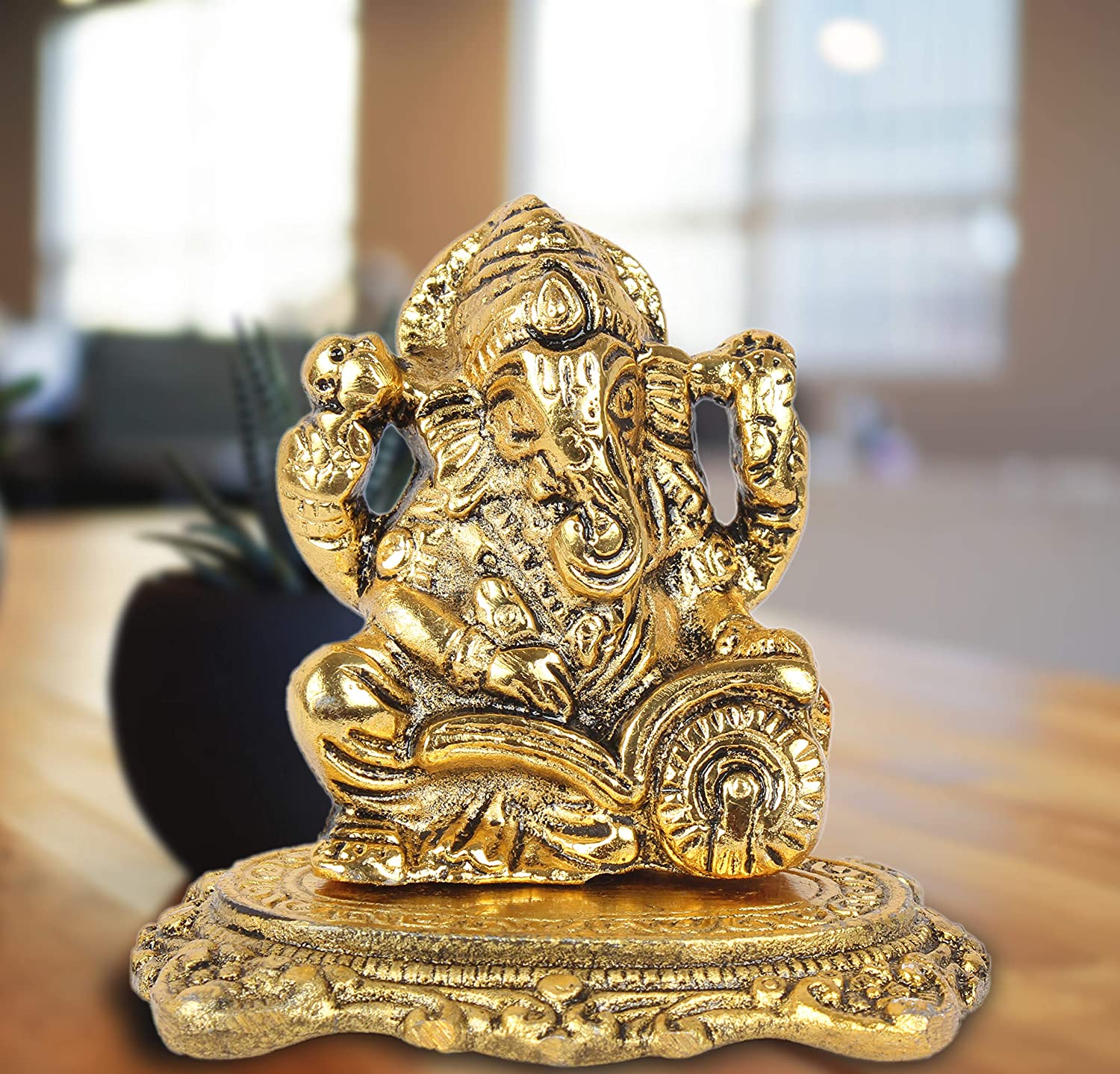 DreamKraft White Metal Gold Plated Ganesh Idol Showpiece for Gift and Home Decor