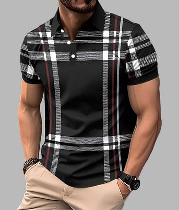 AUSK Men Cotton Blend Regular Fit Printed Polo T Shirt ( Black )