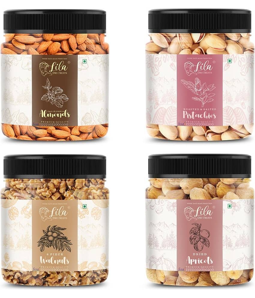 LILA DRY FRUITS Mixed Dried Fruits Combo Pack 100 grams x 4 Almond Walnut Pistachio Apricot Premium Healthy Snack for Daily Use Perfect for Giftings