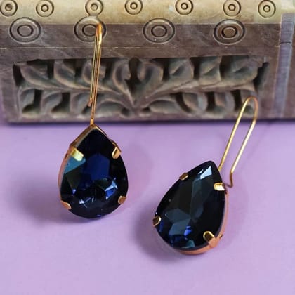 Gold-Plated Blue Teardrop Shaped Drop Earrings