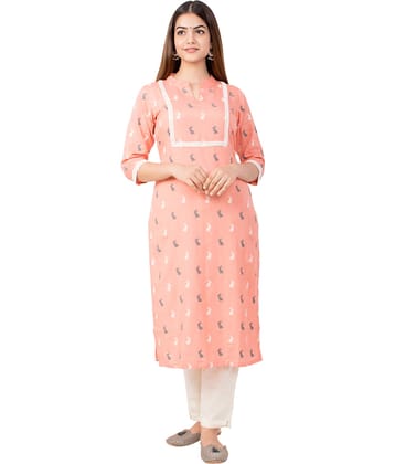 miravan Peach Cotton Blend Straight Kurti