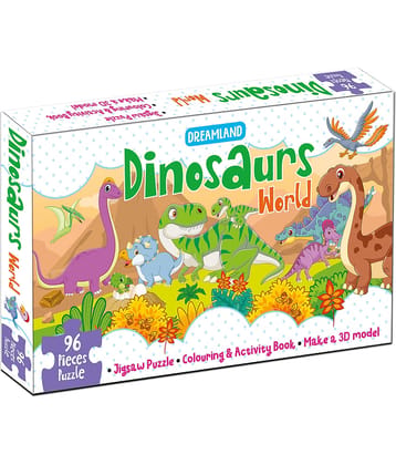 Dinosaurs World Jigsaw Puzzle for Kids - 96 Pcs | With Colouring & Activity Book and 3D Model