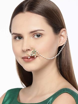 Delicate Vilandi Kundan and Kemp Stone Nose Ring