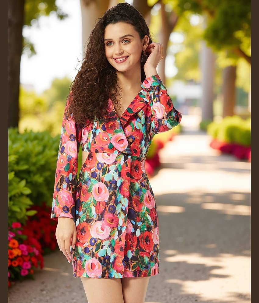 Zima Leto Women Polyester Printed Shirt Dress ( Multicolor )