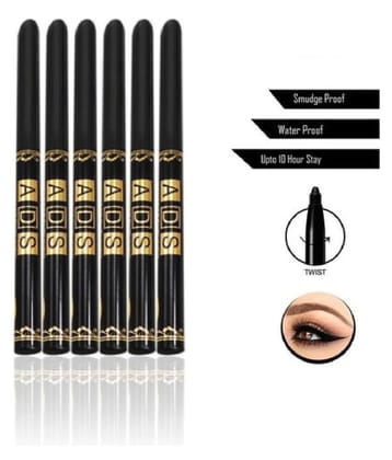 ADS Waterproof Eye Pencil(Black,6 Pencil Eyeliner Black 0.25 g