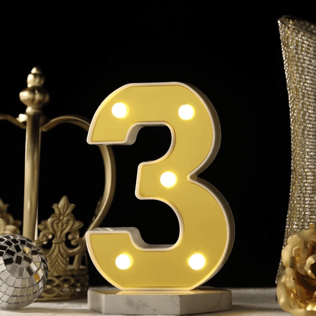 No.3 LED Golden Marquee, Light Up Marquee Number Sign, Battery Powered - Party and Festive Needs | Buy online on ZillyBuy