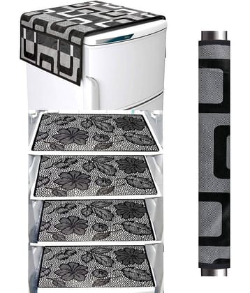 Crosmo Polyester Abstract Fridge Mat & Cover ( 99 53 ) Pack of 6 - Black