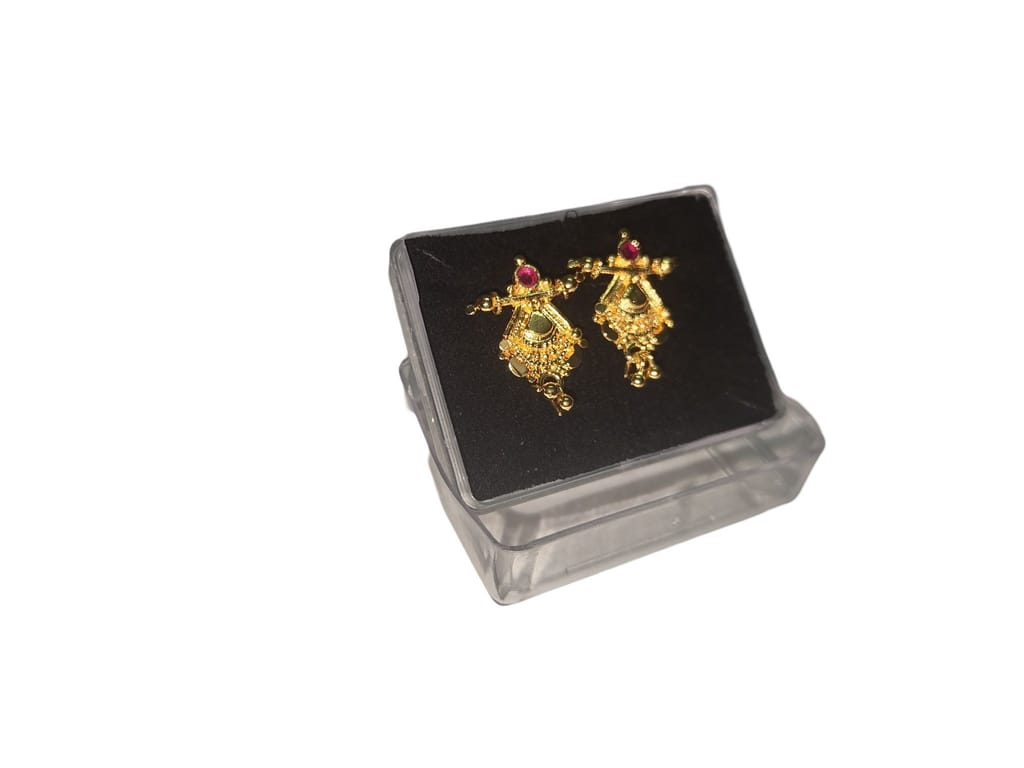 Gold Plated Marathi Style Tops Earrings with Ruby Stone for Women