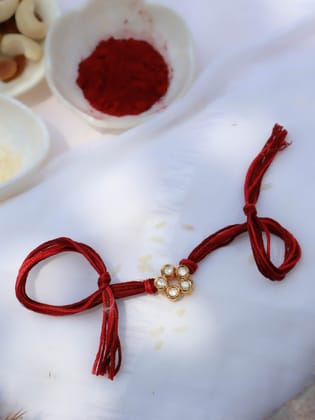 Rama Red Floral Kundan Rakhi-Red