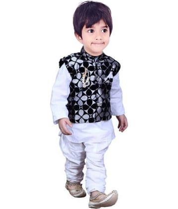 hrr Boys Cotton Blend White Kurta Pyjama Set ( Pack of 1 )