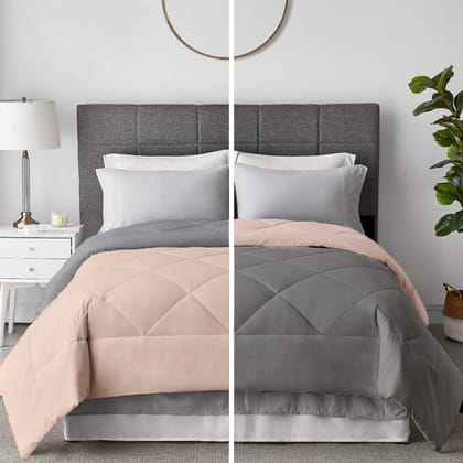 Razzai - 100 GSM Soft AC Comforter Hotel Quality-Down Alternative Reversible Comforter - All Season |AC Comforter/Blanket/Quilt/Rajai Double Bed|Silver/Peach-Single / Peach