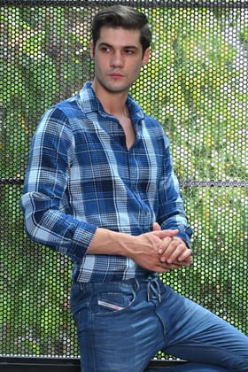 Sven - Waffle Dobby Indigo Check Shirt - Navy-S-38 / NAVY