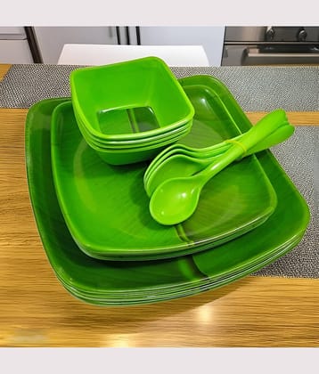 Inpro Banana Leaf Printed Melamine Dinner Set ( Pack of 16 ) Green