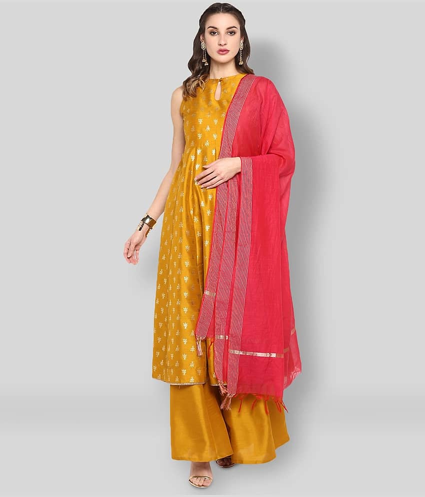 Janasya - Yellow A-line Silk Women's Stitched Salwar Suit ( Pack of 1 )