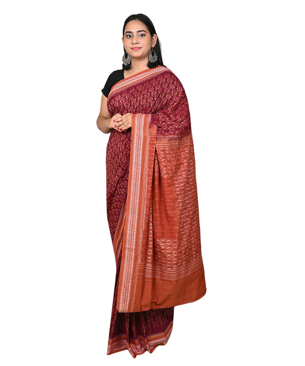 Maroon browncolour handwoven cotton saree