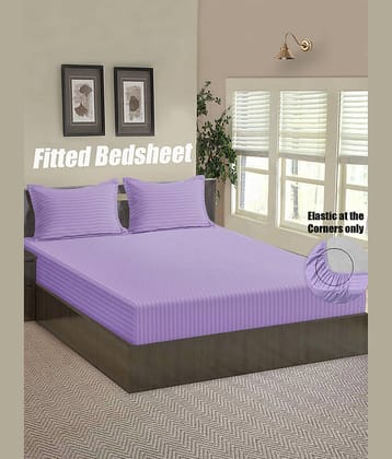 Home Candy Microfiber Vertical Striped Fitted Double Bedsheet with 2 Pillow Covers- Purple
