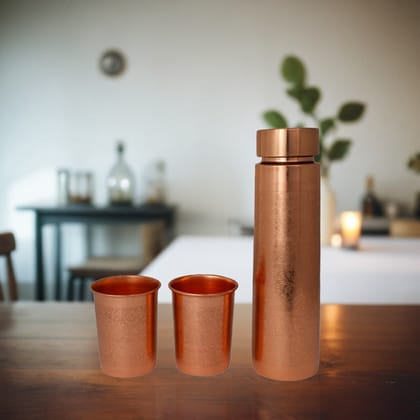 Copper Water Bottle Gifting Set | 1 Litre Bottle & Set of 2 Glasses | Etched | Improves Digestion-Etched