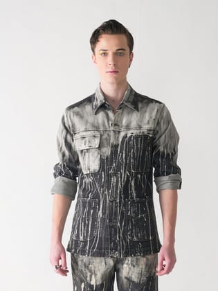 STREAKY GREYSCALE DENIM SHIRT JACKET-XS